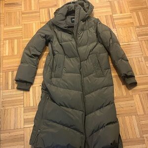 ZARA Womens Olive Green/Silver Quilted Long Puffer Coat